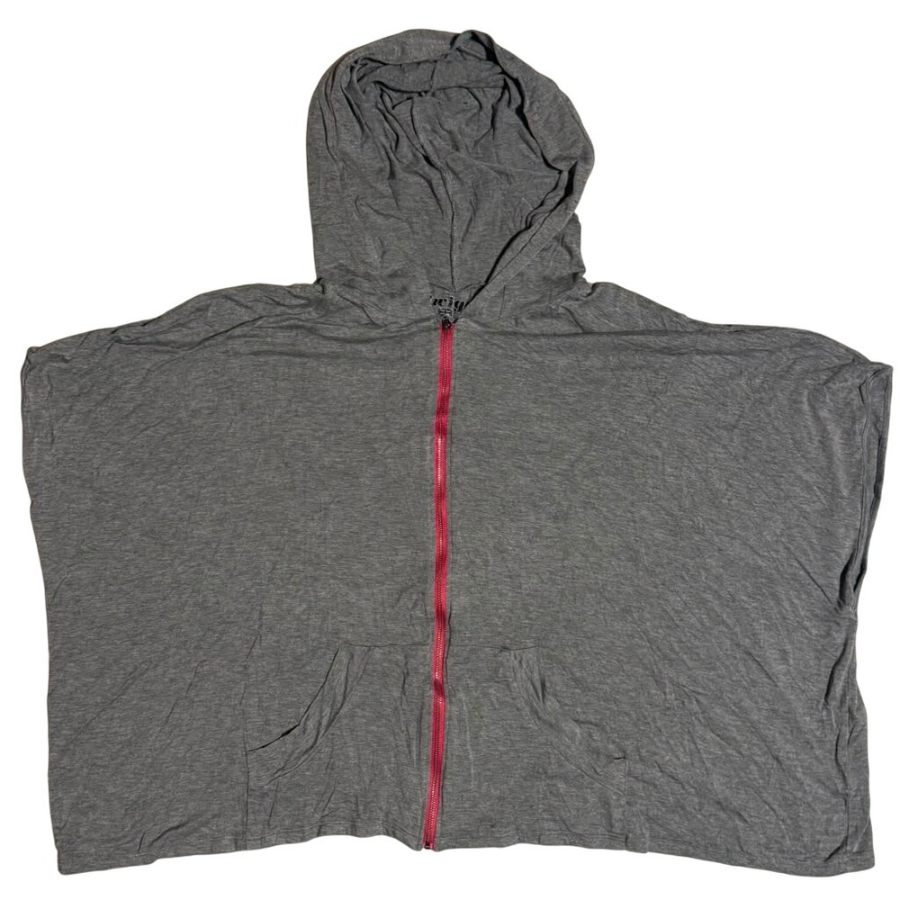 Twiggy London Womens Gray Zip Up Hooded Poncho Short Sleeve Knit Top Medium